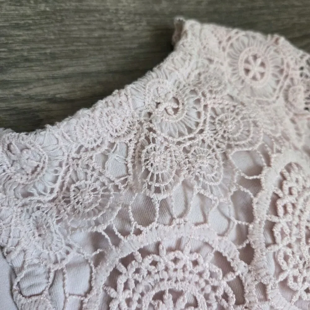 Motherhood Maternity Top M Pink Crochet Lace Overlay Babydoll Short Sleeve - Picture 13 of 13